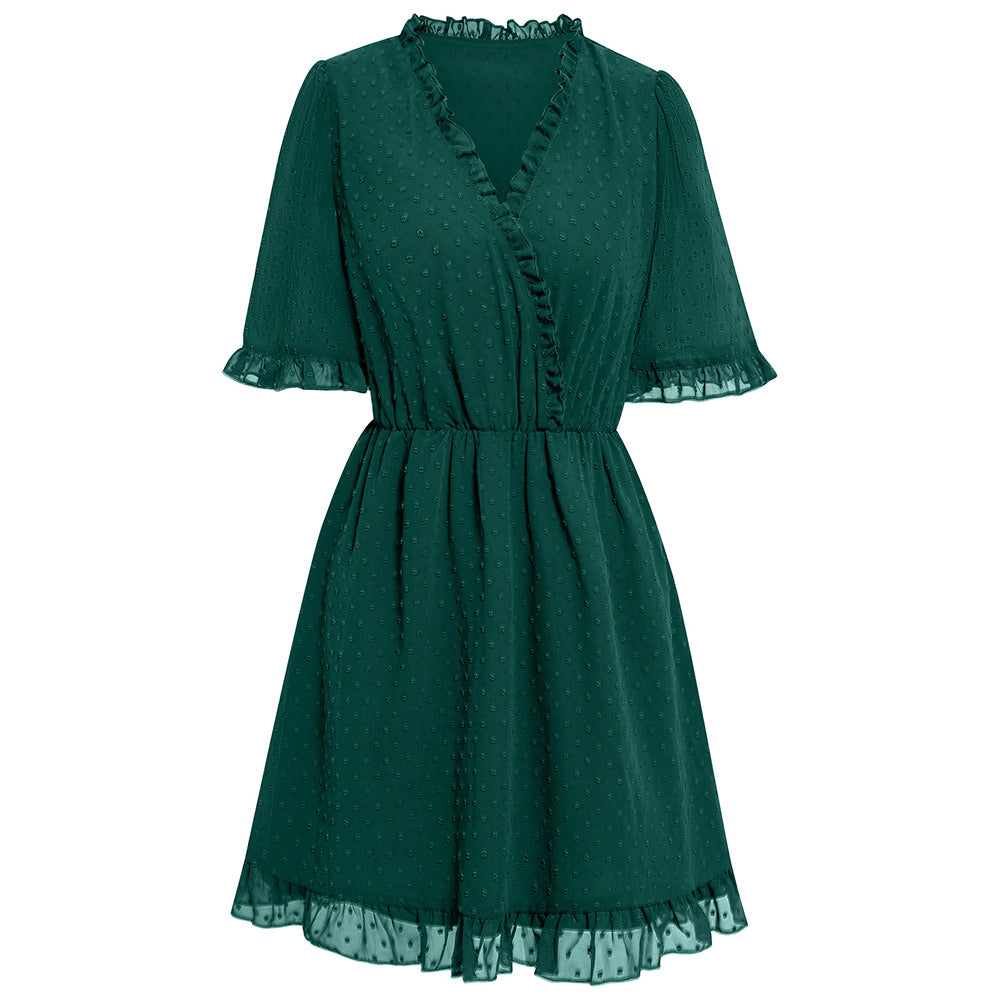 Women's V Neck Short Sleeve Loose Summer Flowy Mini Dress