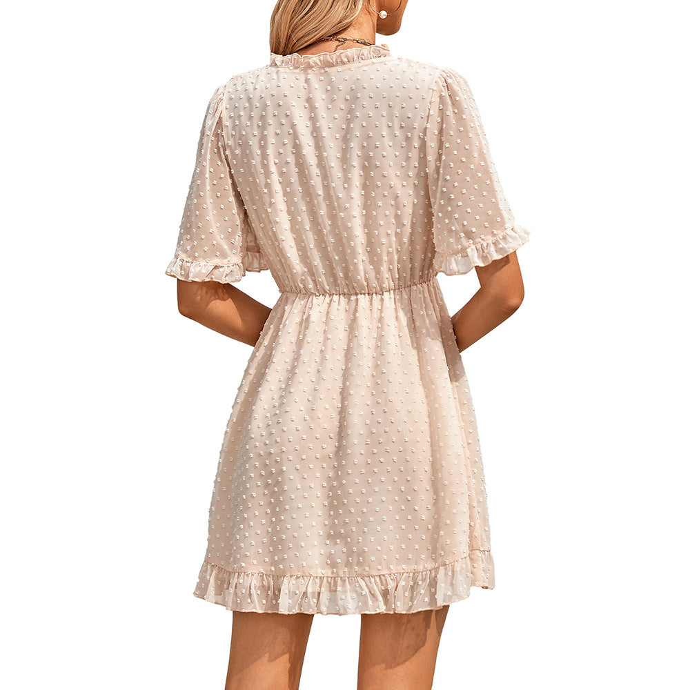 Women's V Neck Short Sleeve Loose Summer Flowy Mini Dress