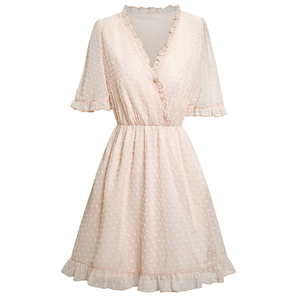 Women's V Neck Short Sleeve Loose Summer Flowy Mini Dress